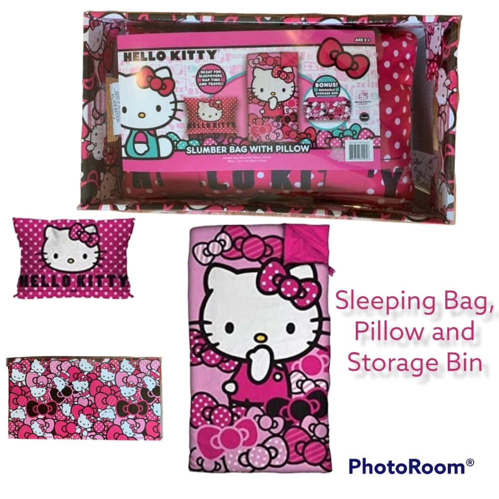 NIB Sanrio Hello Kitty Sleeping Bag, Pillow and Bonus Storage Bin